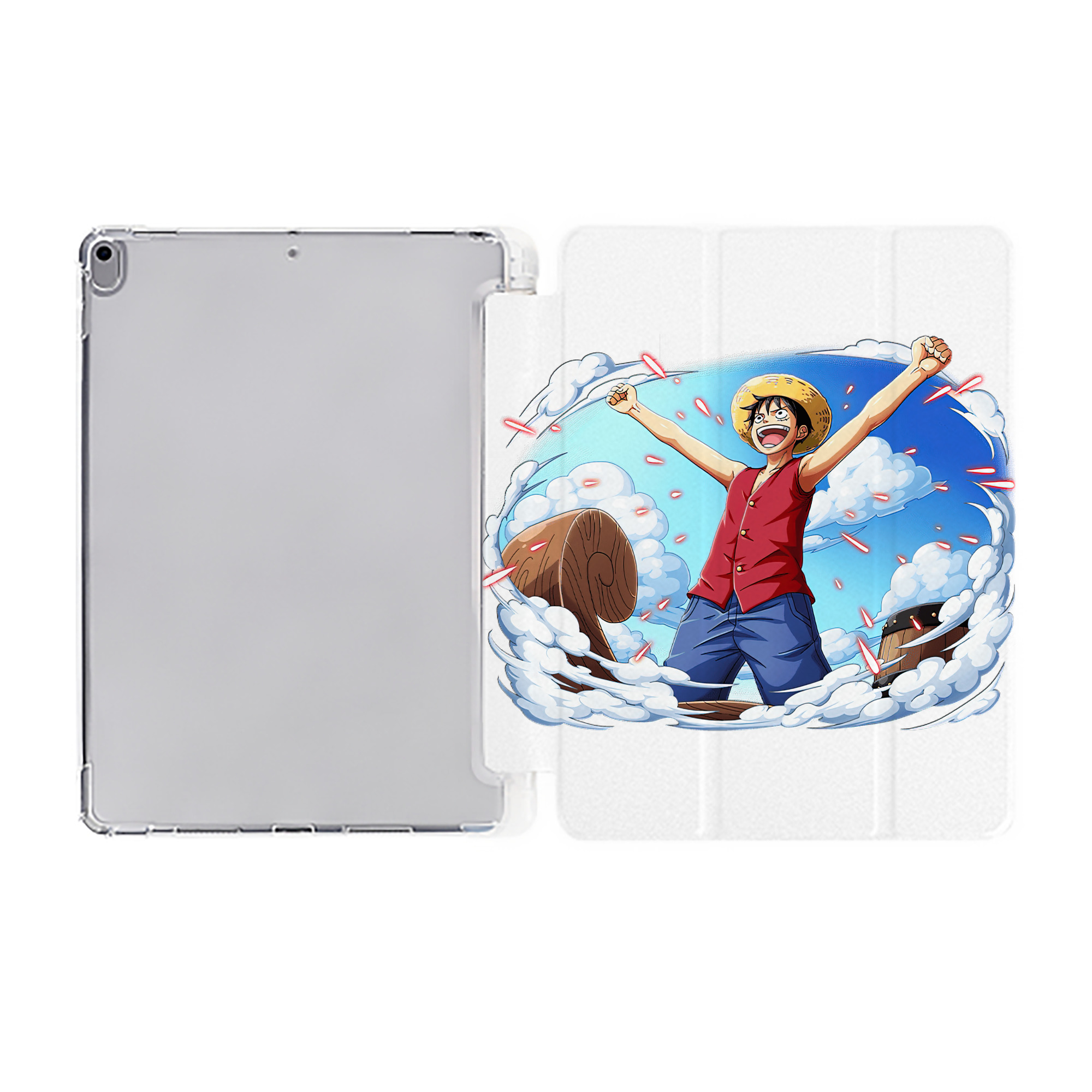 （画像用） ワンピース モンキー・D・ルフィ ONE PIECE Monkey D. Luffy IPad ケース ペン収納付き 三つ折りスタンド PUレザー×シリコン 対応機種9.5/10.5/10.9インチ